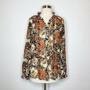BELLATRIX Top Women M Fall Color Floral Print Long Sleeve Chiffon